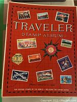 Front cover of the Traveler Stamp Album showing colorful stamp illustrations and title design.