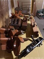 Overview of all items arranged on basement shelf