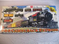 Full boxed set displaying the 2-6-0 Camelback Express model train and labeled with President's Choice 15th anniversary badge.