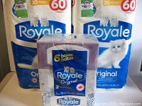 Closer view of the two packages of Royale Original 2-ply bathroom tissue each with 30 double rolls, total 60 rolls.