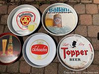 Five trays group view on brick surface