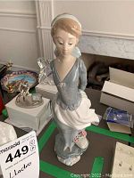 Front view of Lladro figurine showing detailed face and upper body with ribbons in hair.