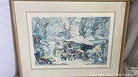 Full view of framed watercolor-style print titled 'Le Jardin De Sophie' by Pierre Jean LLado.
