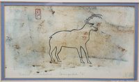 Close-up of the Native art print showing the reindeer figure, signature, and textured background.