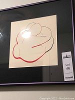 Framed abstract line drawing artwork by Jane Pugh with simple shapes and black frame