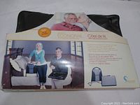 Box packaging with product details, illustrations of use, and branding.