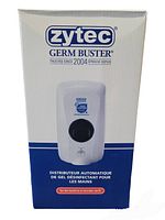 Box of Zytec Germ Buster automatic gel and hand sanitizer soap dispensers showing product image and branding
