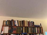 Shelf showing two rows of assorted science books