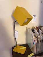 Desk lamp front view with cube shade and rectangular base