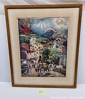 Full image of the framed lithograph depicting a moral allegory with pathways leading to heaven and hell.