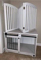 Corner view showing crate front and gate panels on top