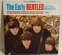 Front cover of The Early Beatles vinyl album showing photo of band members and text