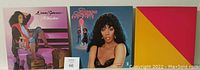 Photo showing Donna Summer's 'I Remember Yesterday' and 'Bad Girls' vinyl albums with portrait album art.