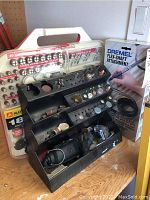 Rotary tool kit with black metal organizer and various accessories plus Flex-Shaft Attachment box