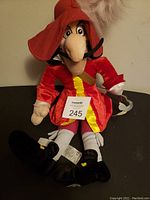 Front view of the Disney Captain Hook stuffed animal displaying costume details and facial features.