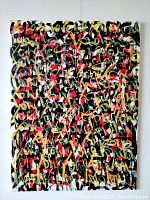 Straight-on front view of the full canvas against white wall