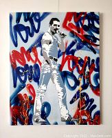 Front view of entire painting showing portrait and graffiti background