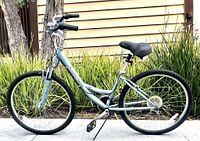 Left side profile showing full frame, fork, wheels and kickstand