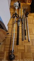 overview of powerhead and all attachments arranged on floor