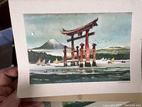 Menu with Japanese Torii gate and Mount Fuji illustration