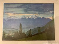 Full image of scenic mountainous landscape lithograph titled 'Snow Caps'.
