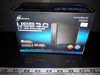 Front of packaging box for Mediasonic Probox USB 3.0 3.5 inch HDD enclosure, shows brand, model, compatibility, features and max 10TB support