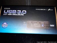 Front face of the retail box of Mediasonic Probox USB 3.0 3.5" HDD enclosure showing model K32-SU3, power and USB 3.0 connection ports, SuperSpeed USB 3.0 logo.