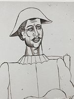 Full view of lithograph showing knight with guitar