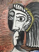 Close-up of entire portrait area showing brushwork texture and color fields