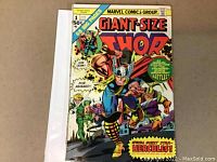 Front cover of Giant-Size Thor #1 comic showing Thor and other characters in colorful art style, dated 1975, 50 cents cover price.