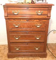 Front view of wooden Lexington Recollections dresser showing 4 drawers with brass-colored handles and detailed wooden molding.