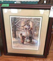 Full view of the framed and matted print showing the winter scene and overall presentation