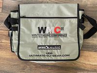 Front view of the vinyl record bag showing logos and conference details printed on flap.