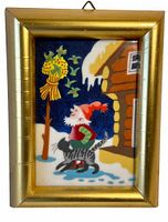 Full frontal image of the framed ceramic tile showing the Christmas gnome design and frame details.