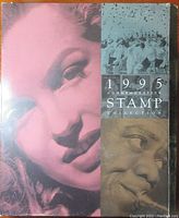 Front cover of the commemorative stamp collection book showing large image of Marilyn Monroe and a man, with text '1995 Commemorative Stamp Collection'.