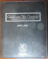 Front cover of black binder labeled 'Celebrate The Century Commemorative Stamp Collection 1900-1999'