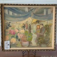 Full view of oil painting in gilt wood frame showing overall scene and condition