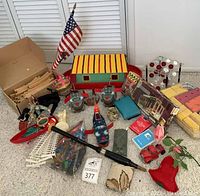 Overall assortment of toys and accessories on floor