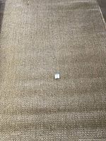 Full view of the woven brown area rug showing texture and color.