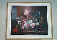Full view of the framed floral painting by Reinhard Michel showing the entire artwork and frame.