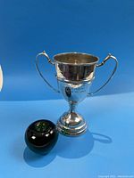 Front view of trophy with apple size reference