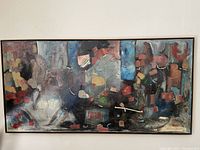 Overall view of painting in wood frame showing full abstract composition