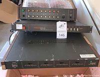 Three rack units stacked: mixer on top, TASCAM unit middle, TEAC RX-9 bottom