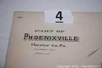 Photo of map plate title 'Part of Phoenixville Chester Co. Pa' marked #194