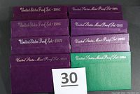 All eight U.S. Proof Sets in original folders dated 1985, 1986, 1987, 1989, 1991, 1992, 1993, 1994