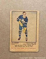 Front of vintage 1951-52 Parkhurst Cal Gardner hockey card with player image and stats.