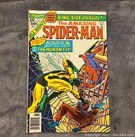 Front cover of the comic book showing Spider-Man and The Human Fly in action, with visible creasing and wear
