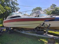 Port side view of boat on trailer
