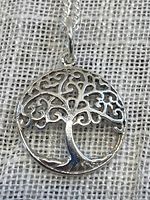 Close-up front view of sterling silver Celtic Tree of Life pendant showing intricate tree branch design.