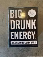 Front of the sealed Big Drunk Energy bar game box showing the game title and tagline.